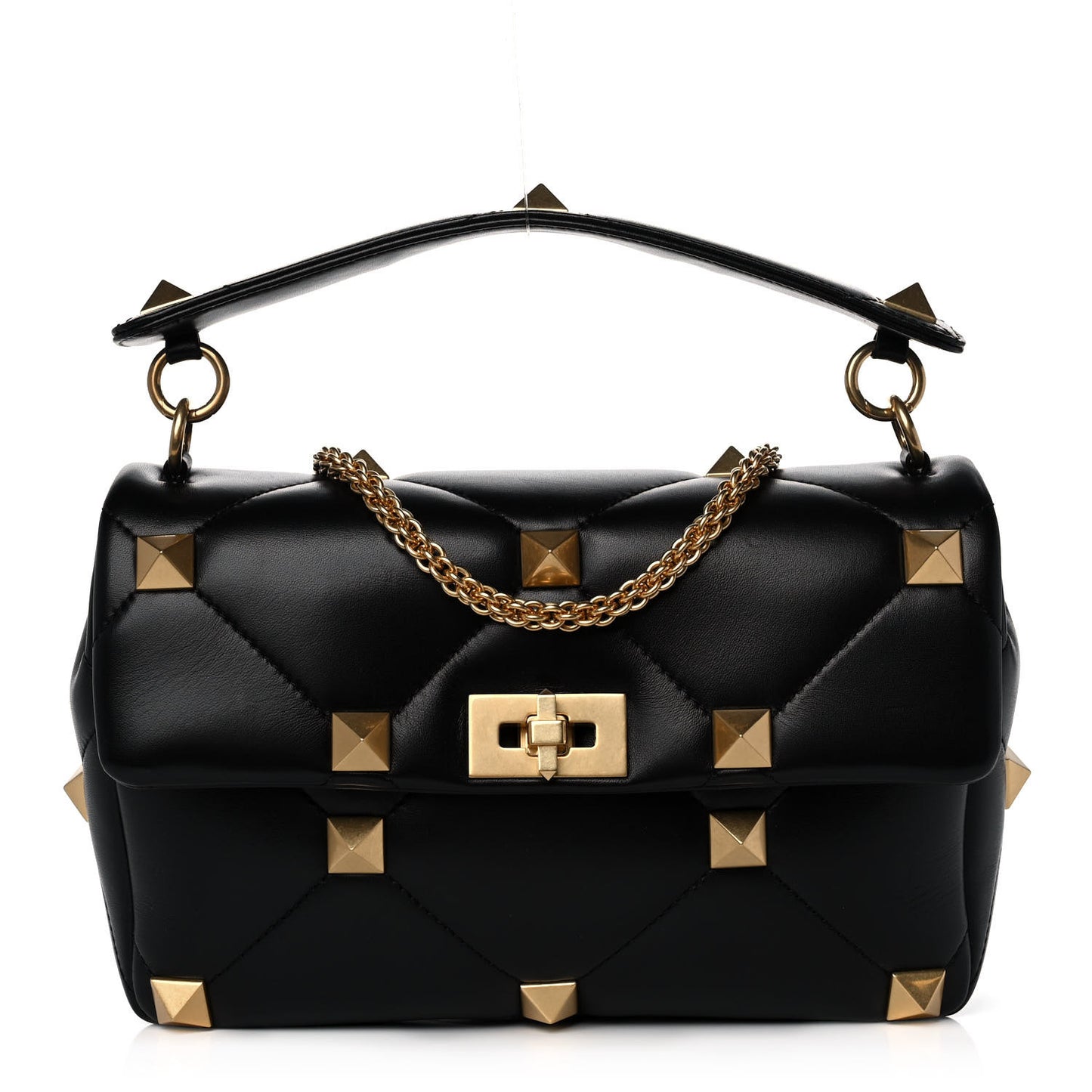 Nappa Large Roman Stud Shoulder Bag Black