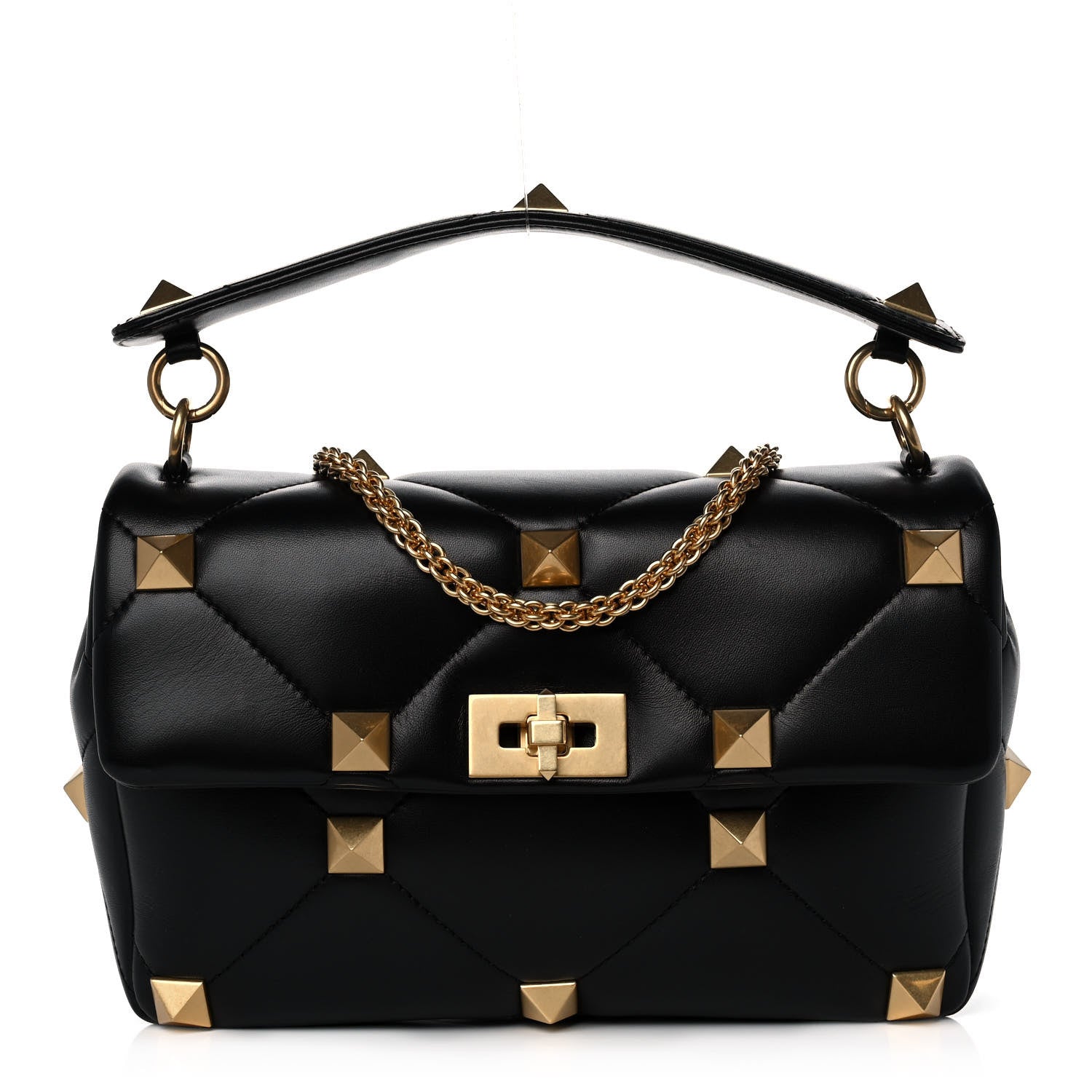 Valentino Garavani Nappa Large Roman Stud Shoulder Bag Black 1 of 10