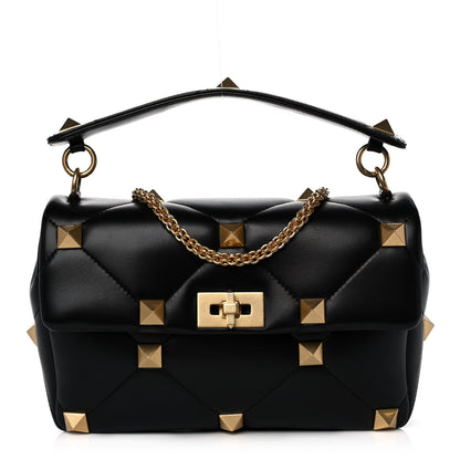 Valentino Garavani Nappa Large Roman Stud Shoulder Bag Black 1 of 10