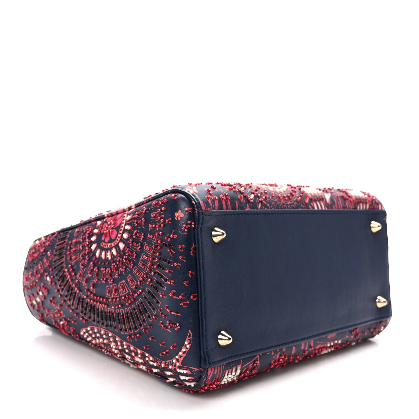 Smooth Calfskin Beaded Animals Medium Lady Dior Deep Blue Fuchsia