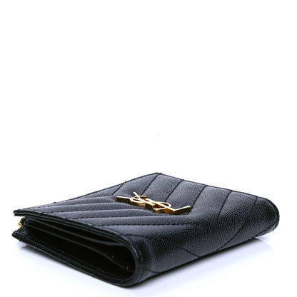 Saint Laurent Grain De Poudre Matelasse Chevron Monogram Zipped Card Case Black 3 of 4