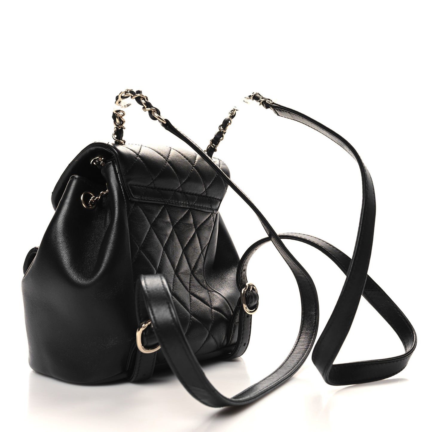 Lambskin Quilted Small Duma Drawstring Backpack Black