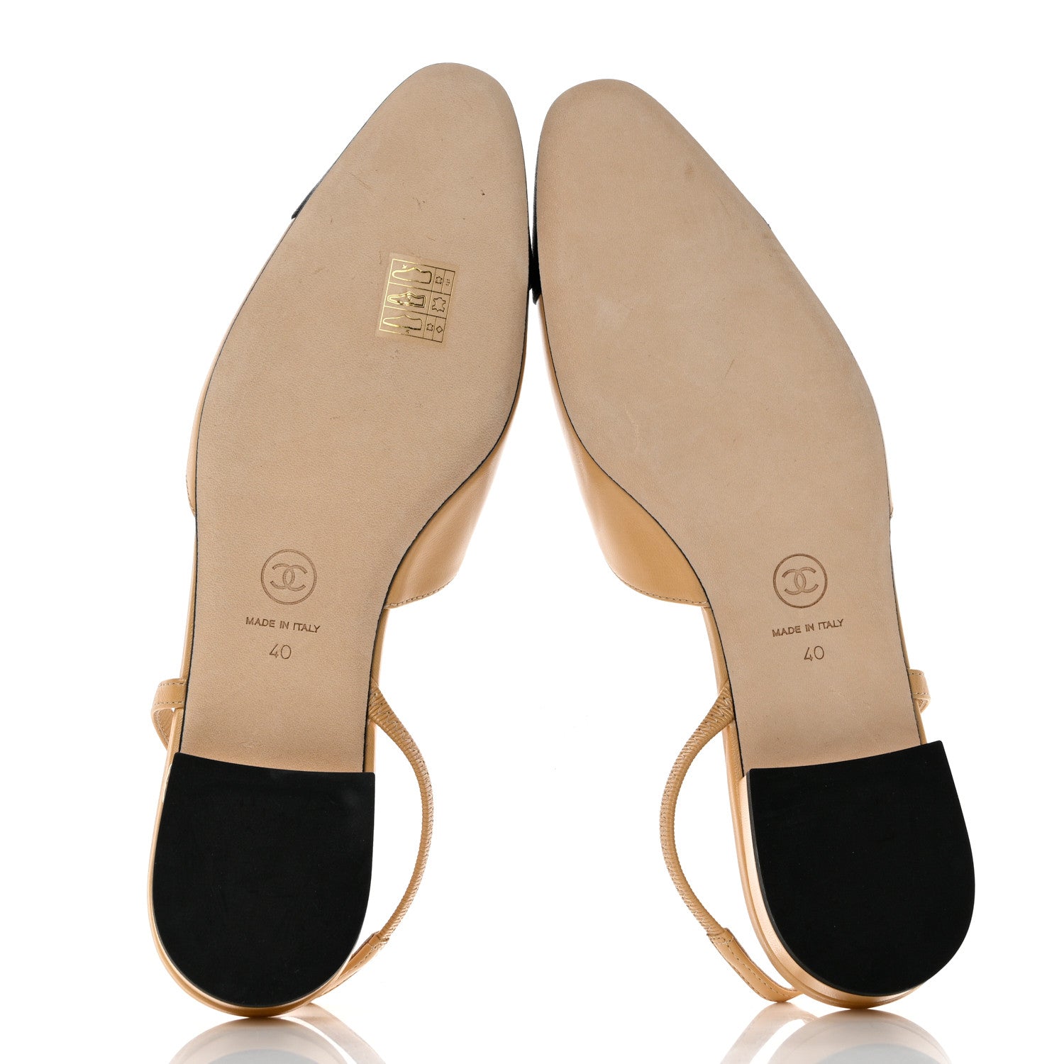 Chanel Lambskin Grosgrain Cap Toe CC Slingback Sandals 40 Beige Black 5 of 10