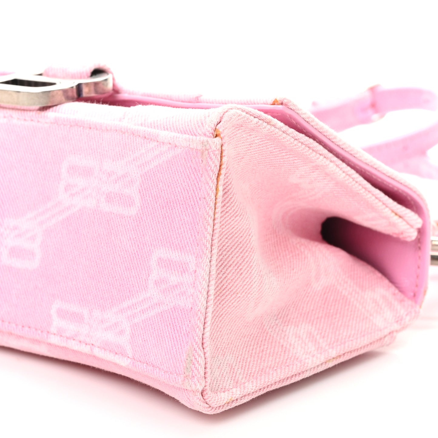 Washed Denim BB Monogram Hourglass Top Handle Bag XS Pink