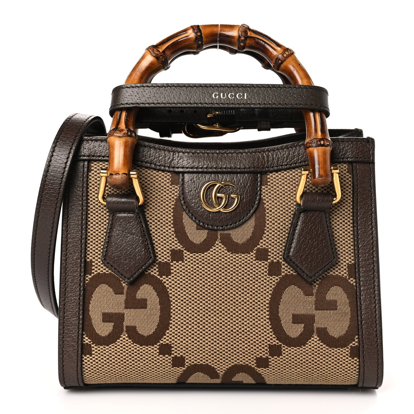 Monogram Jumbo GG Textured Dollar Calfskin Mini Diana Tote Bag Camel Ebony New Acero
