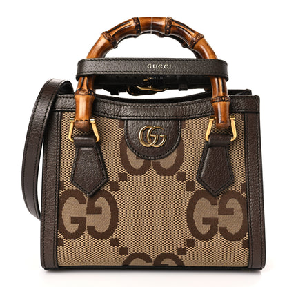Gucci Monogram Jumbo GG Textured Dollar Calfskin Mini Diana Tote Bag Camel Ebony New Acero 1 of 10