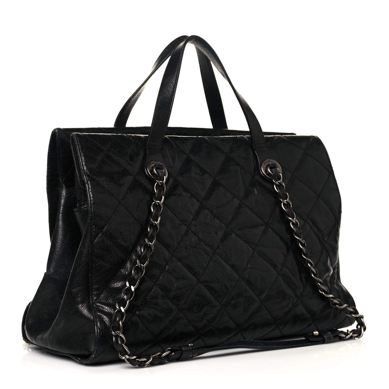 Chanel Crumpled Grained Calfskin Quilted CC Crave Tote Black 3 of 18