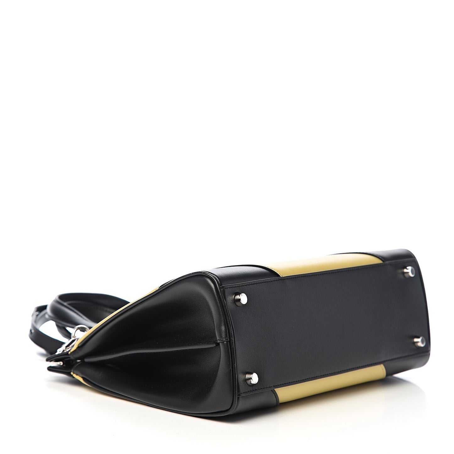 Smooth Calfskin Diagonal Striped Small Zumi Top Handle Bag Black Beige