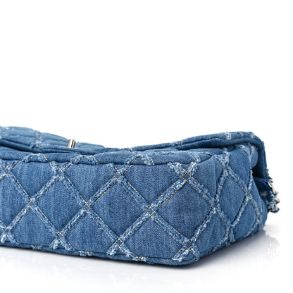Chanel Frayed Denim Quilted Large Blue Chip Flap Blue 9 of 9