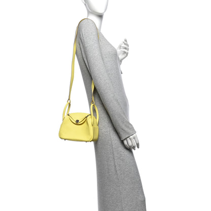 Hermes Taurillon Clemence Mini Lindy 20 Limoncello 2 of 11