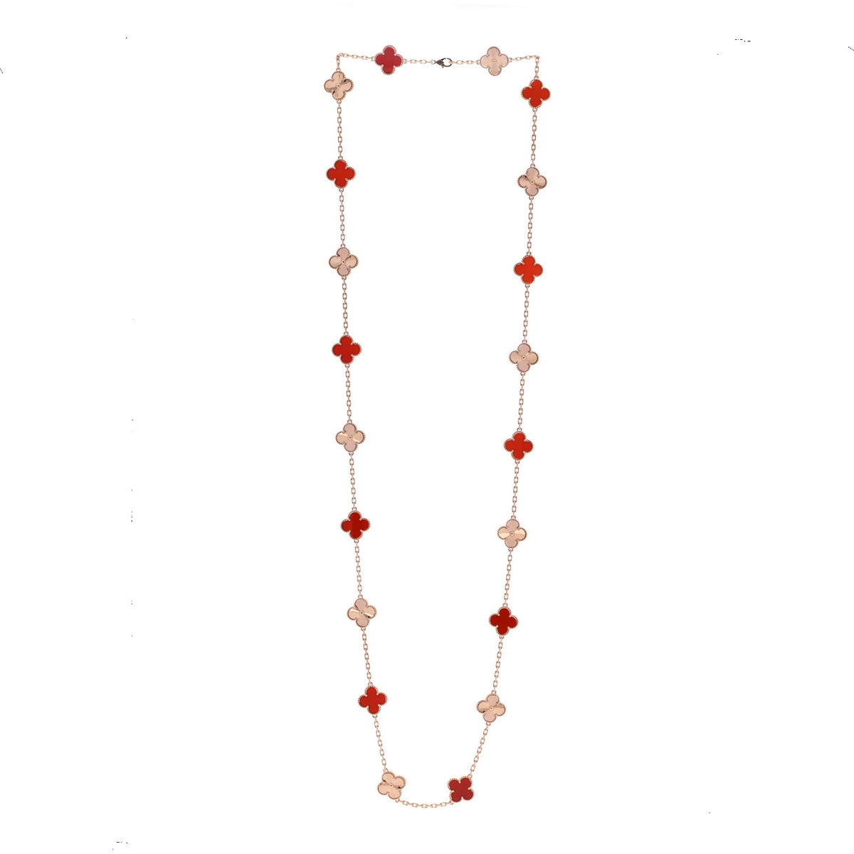 18K Rose Gold Carnelian 20 Motifs Guilloche Vintage Alhambra Necklace