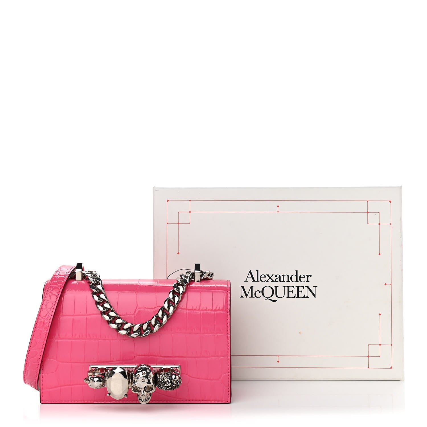 Alexander McQueen Shiny Crocodile Embossed Jeweled Satchel Peony Pink 11 of 11