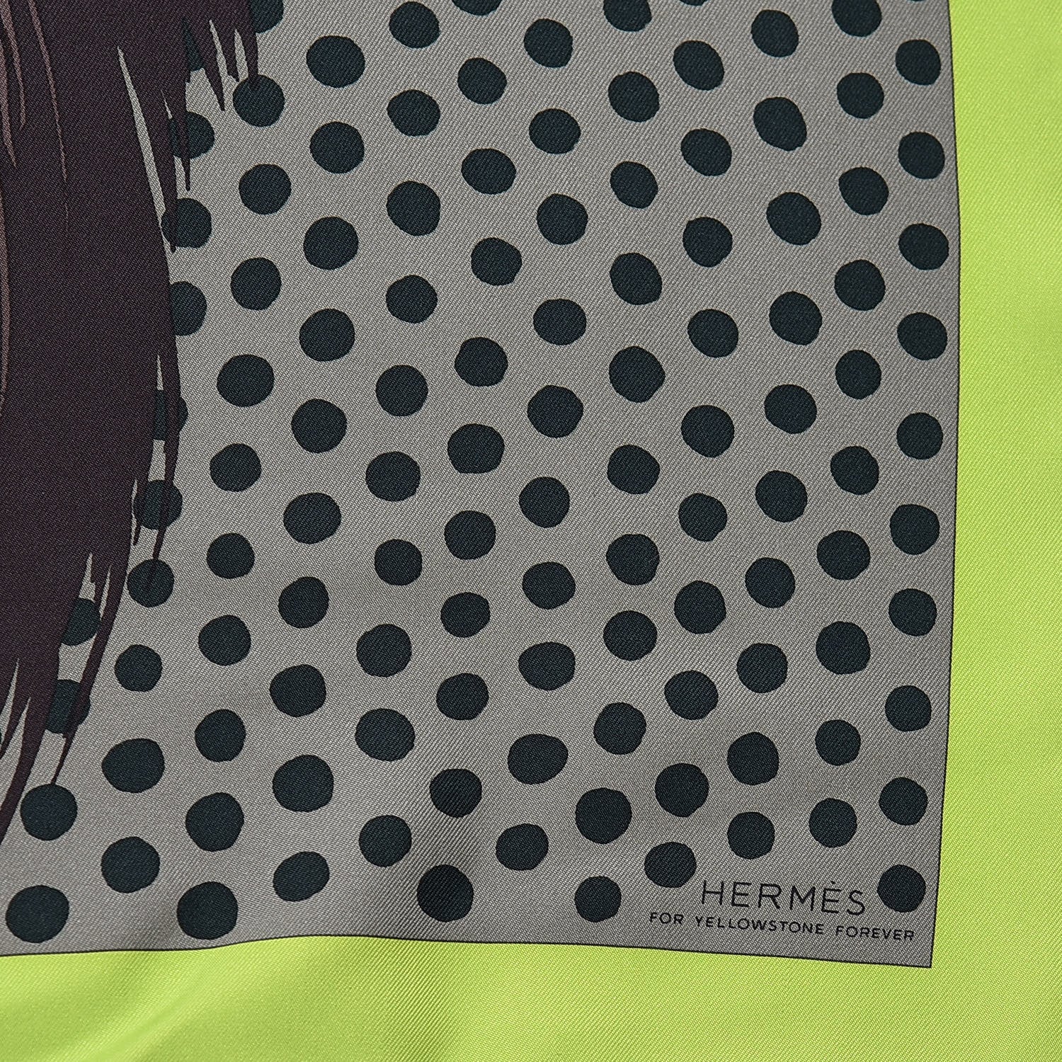 Hermes Silk Grrrrr! Scarf 100 Marron Lime Sapin 4 of 7