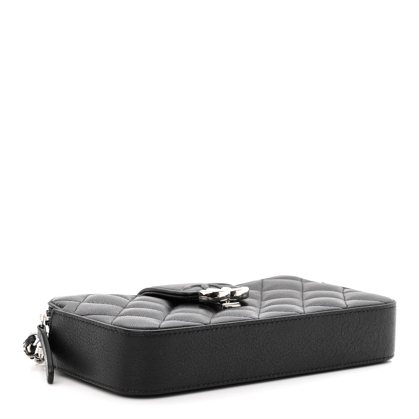 Lambskin Quilted CC Box Clutch With Chain Black