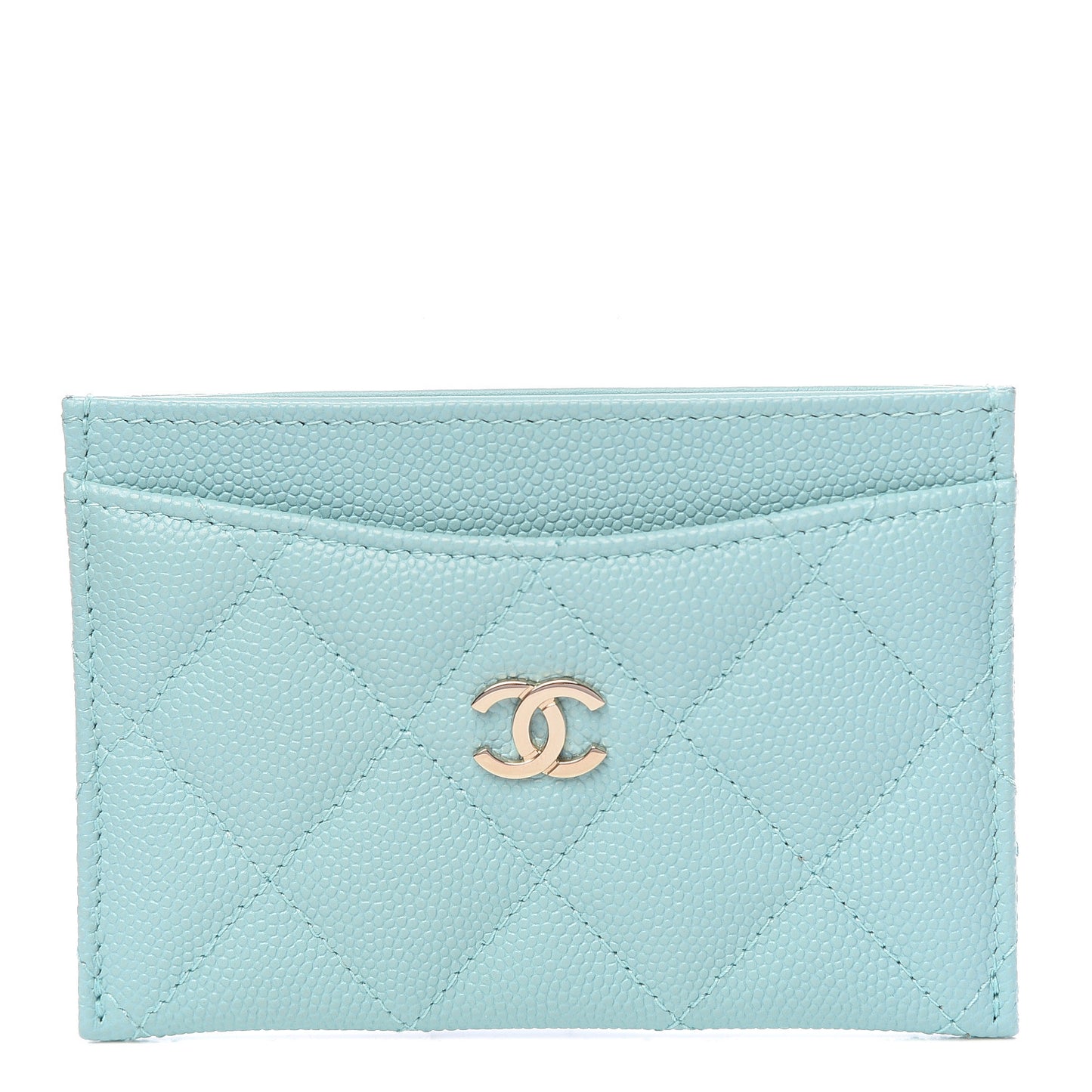 Caviar Quilted Card Holder Light Blue