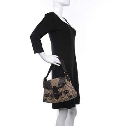 Gucci Monogram Horsebit Chain Studded Flap Brown 2 of 11