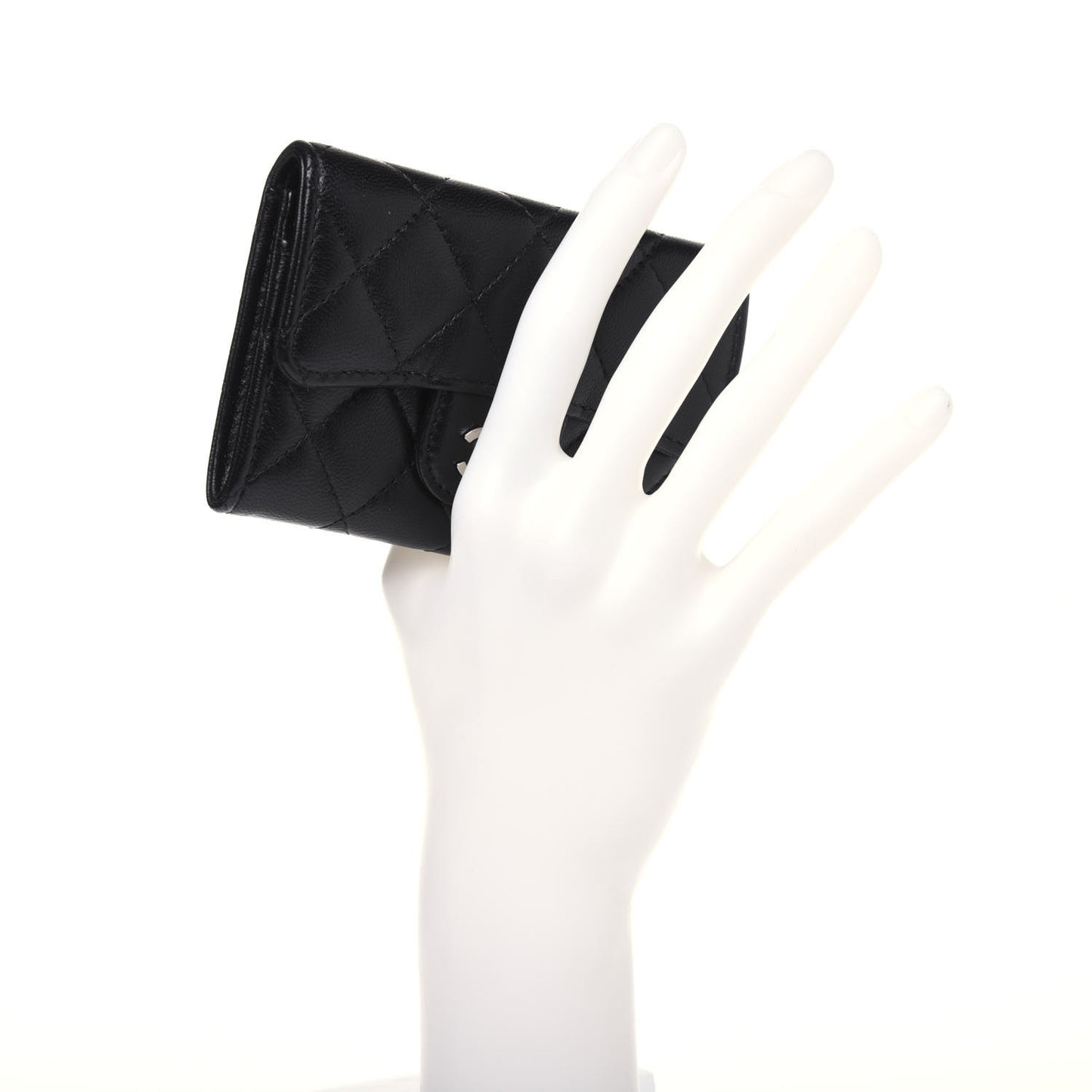 Lambskin Quilted Flap Card Holder Black