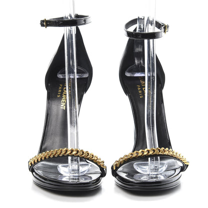 Saint Laurent Patent Calfskin Chain Jane 110 Ankle Strap Sandals 37.5 Black 2 of 8