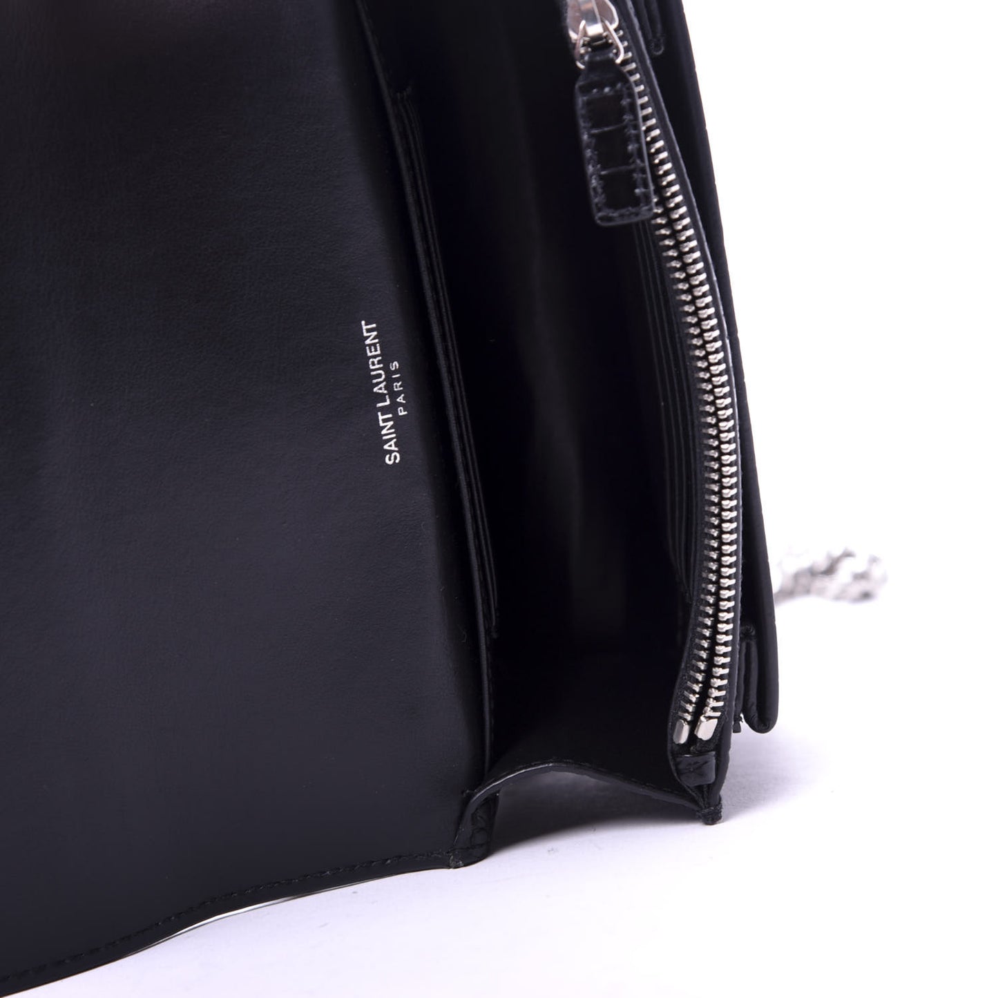Calfskin Crocodile Embossed Monogram Sunset Chain Wallet Black