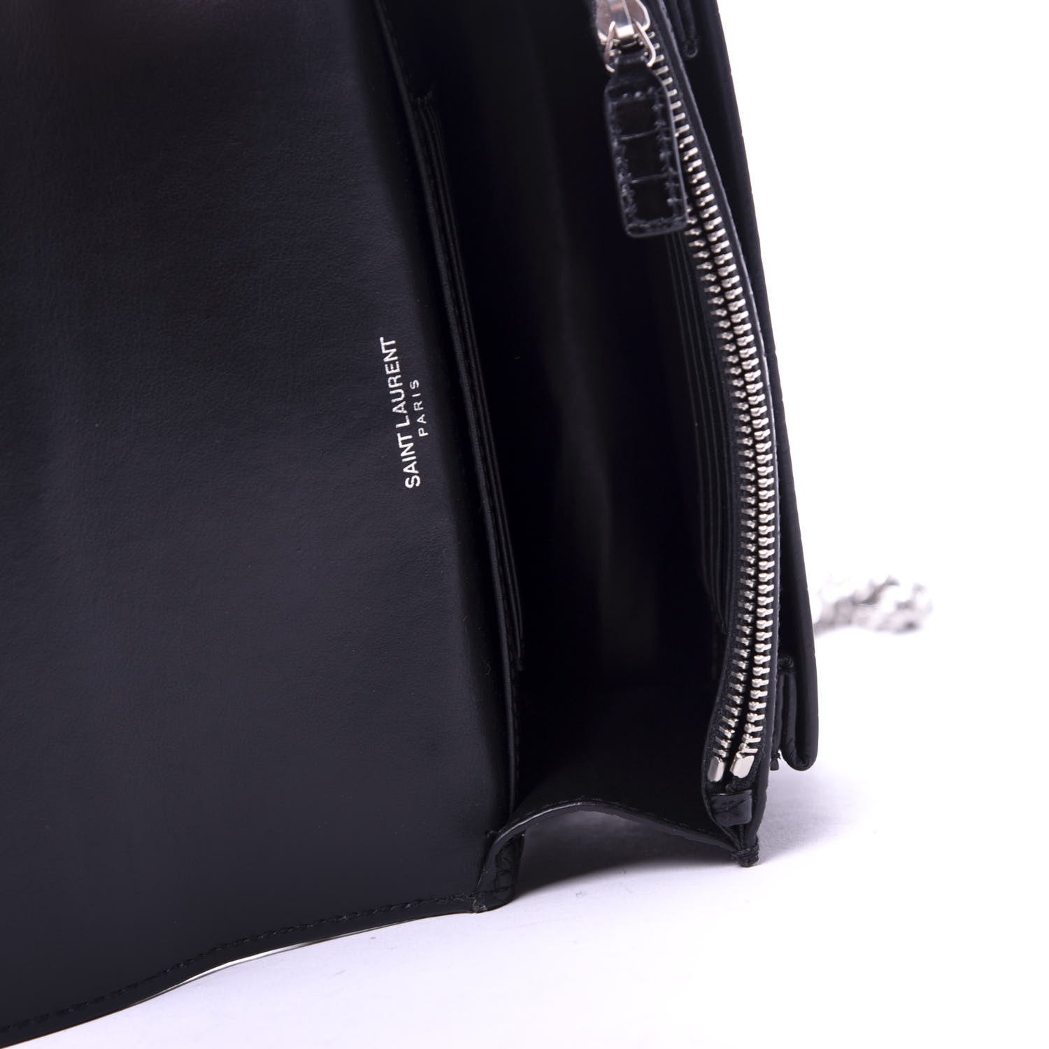 Saint Laurent Calfskin Crocodile Embossed Monogram Sunset Chain Wallet Black 6 of 10