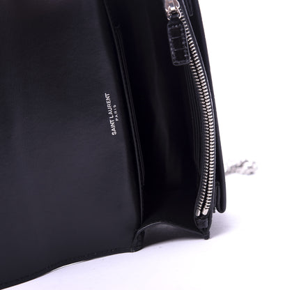 Saint Laurent Calfskin Crocodile Embossed Monogram Sunset Chain Wallet Black 6 of 10