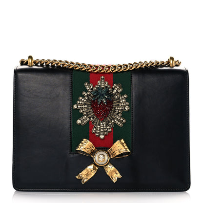 Gucci Calfskin Web Medium Peony Chain Shoulder Bag Black 1 of 11
