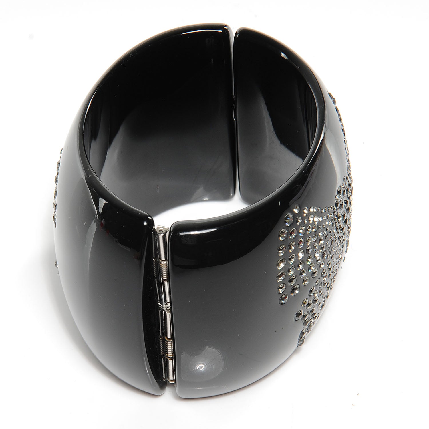 Chanel Resin Crystal CC Bow Wide Cuff Black 3 of 6