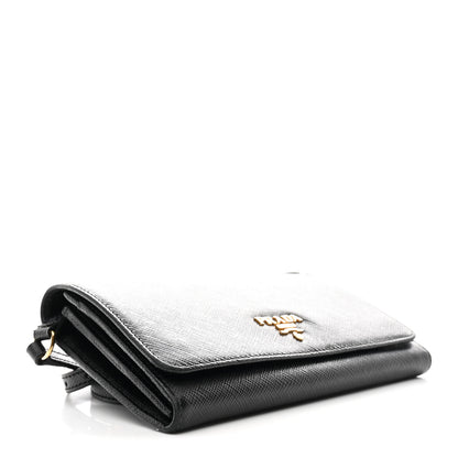 Prada Saffiano Metal Flap Wallet With Strap Black 3 of 11