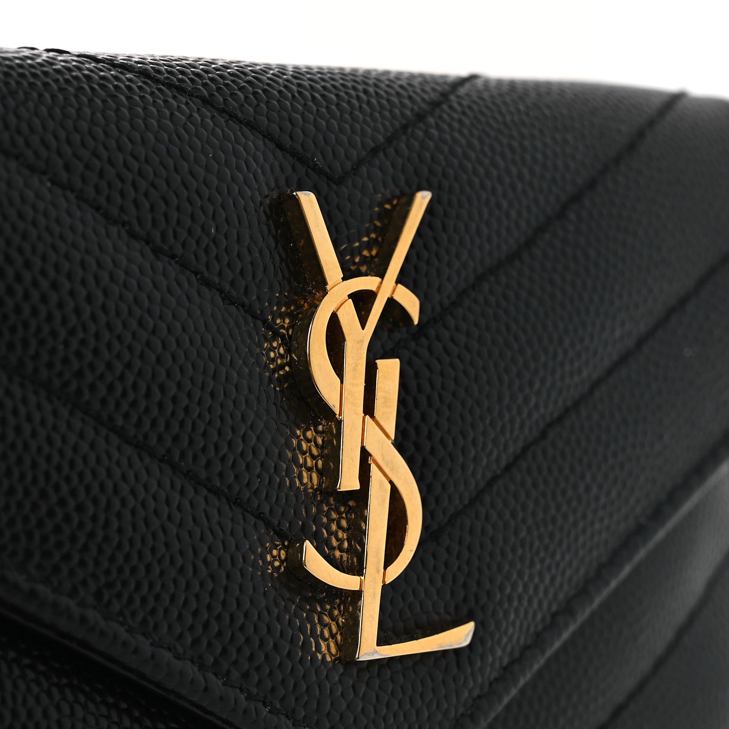 Saint Laurent Grain De Poudre Matelasse Chevron Monogram Compact Wallet Black 9 of 10