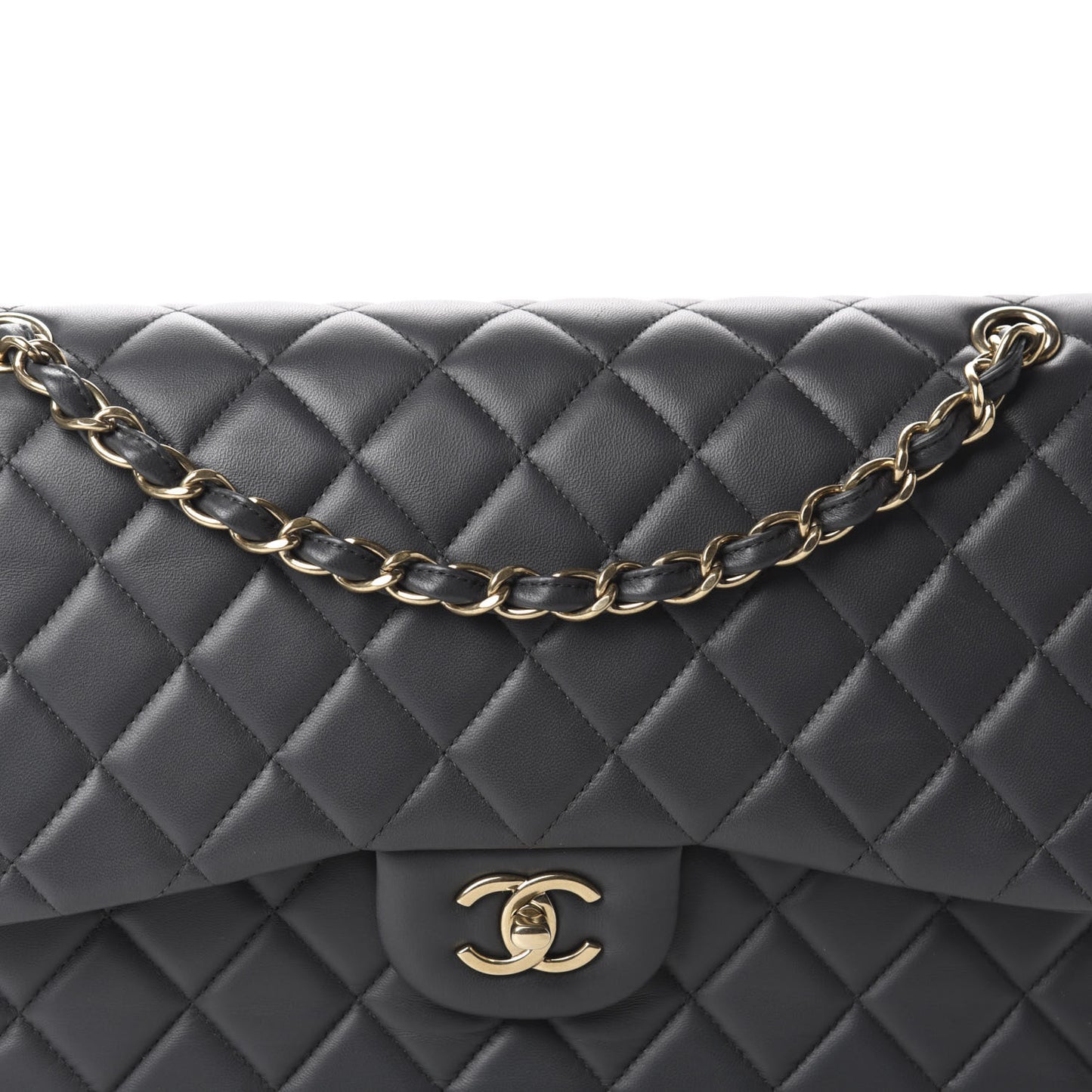 Lambskin Quilted Jumbo Double Flap Dark Grey