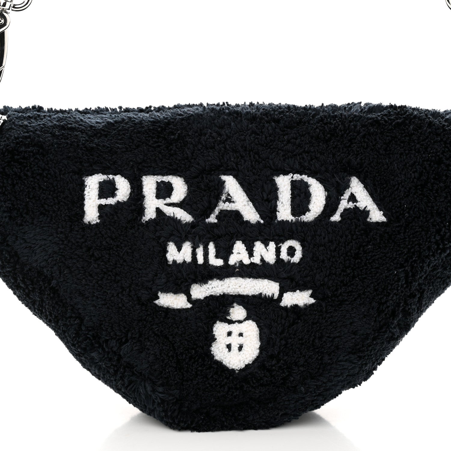 Prada Terry Cloth Triangle Shoulder Bag Black White 8 of 10