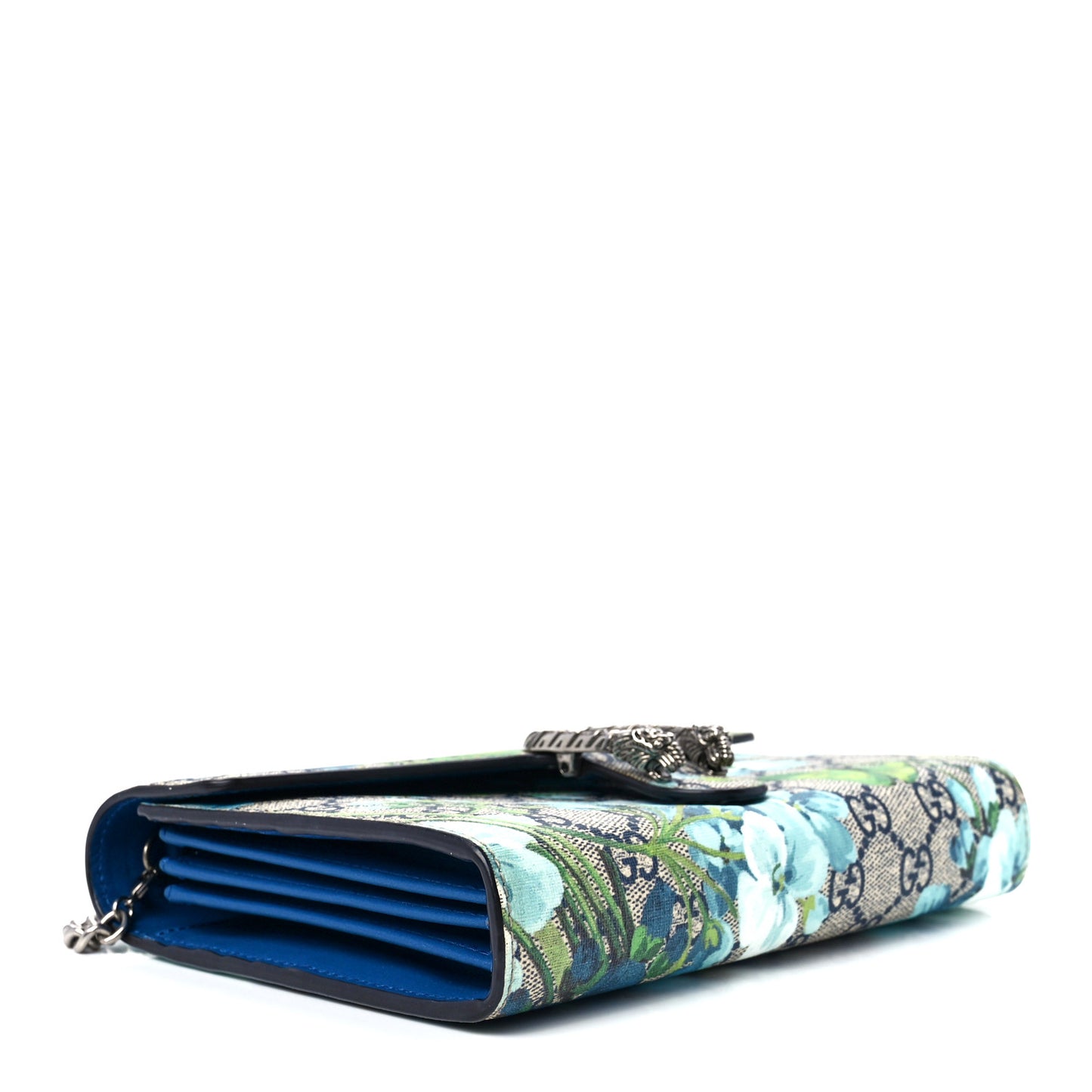 GG Supreme Monogram Blooms Mini Dionysus Chain Wallet Beige Blue Navy Vintage Blue