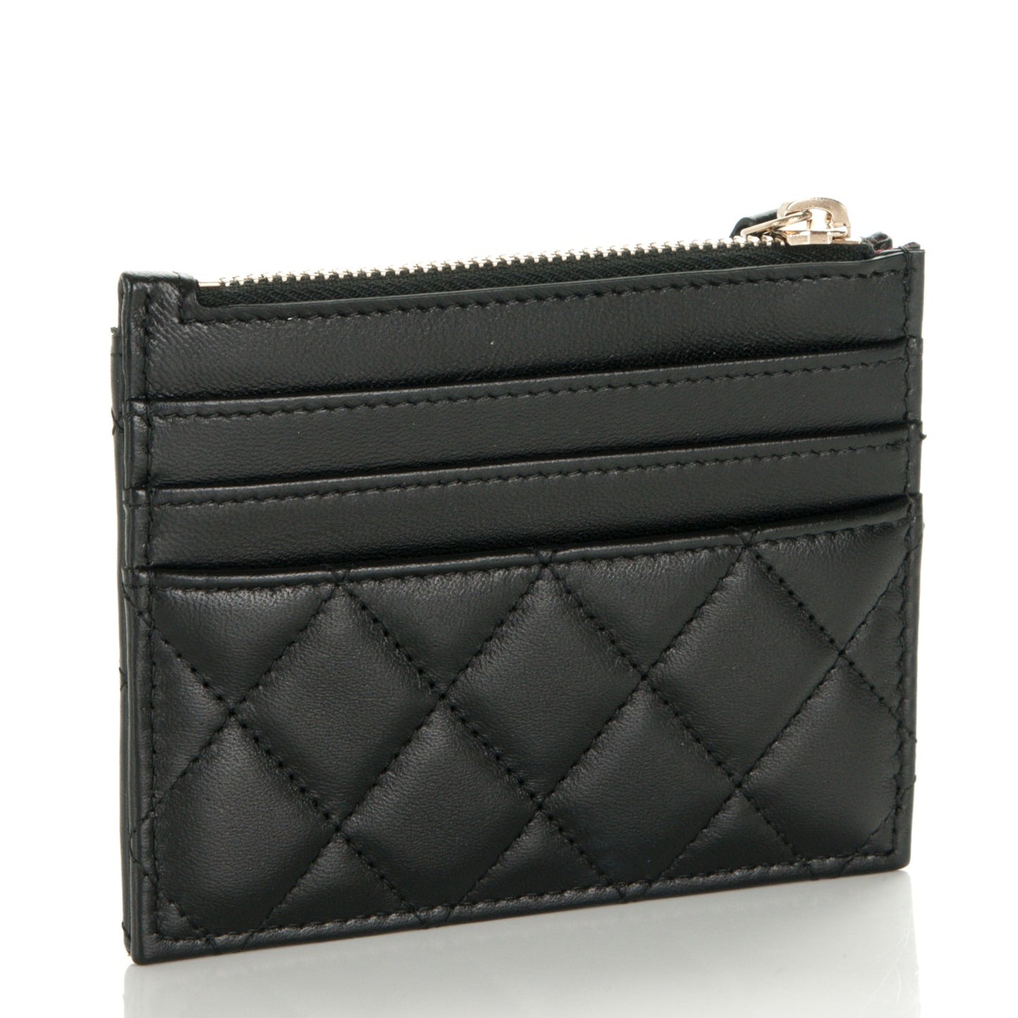 Lambskin Quilted Zip Card Holder Black