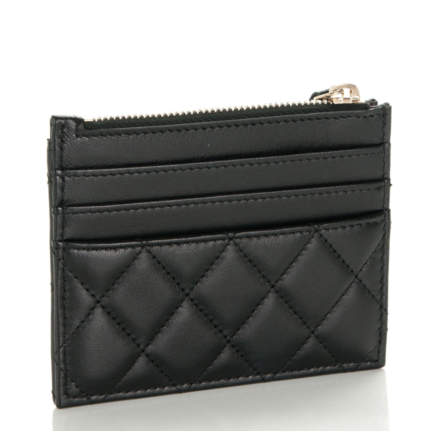 Chanel Lambskin Quilted Zip Card Holder Black 3 of 7
