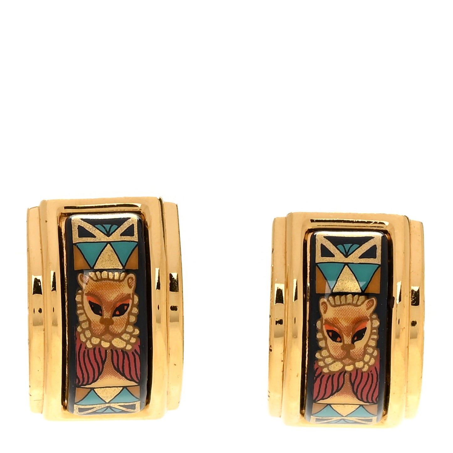 Printed Enamel Clip On Earrings Gold