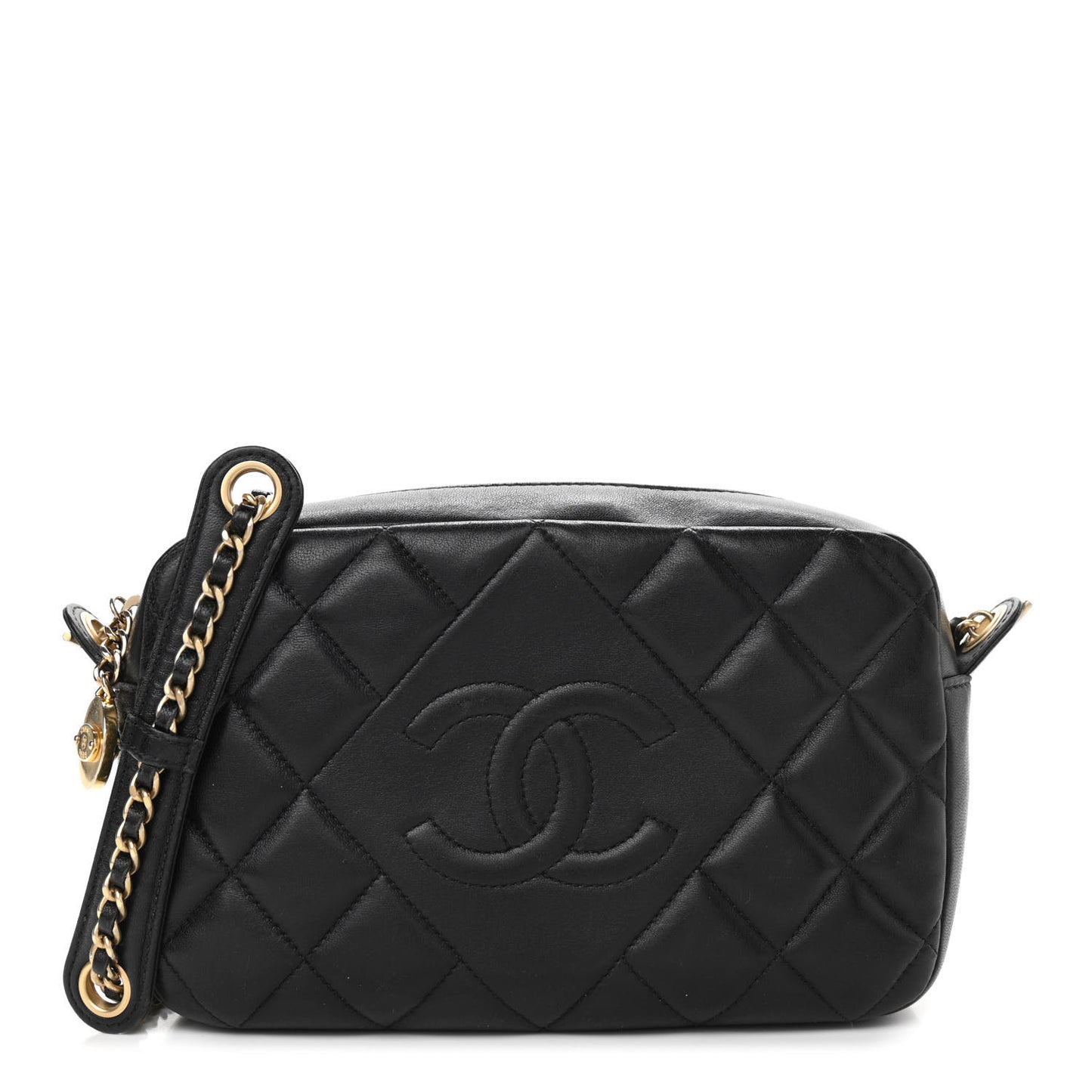 Lambskin Quilted Small Diamond CC Camera Case Black