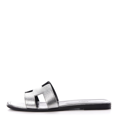 Hermes Metallic Epsom Oran Sandals 40 Gris Argente 1 of 12