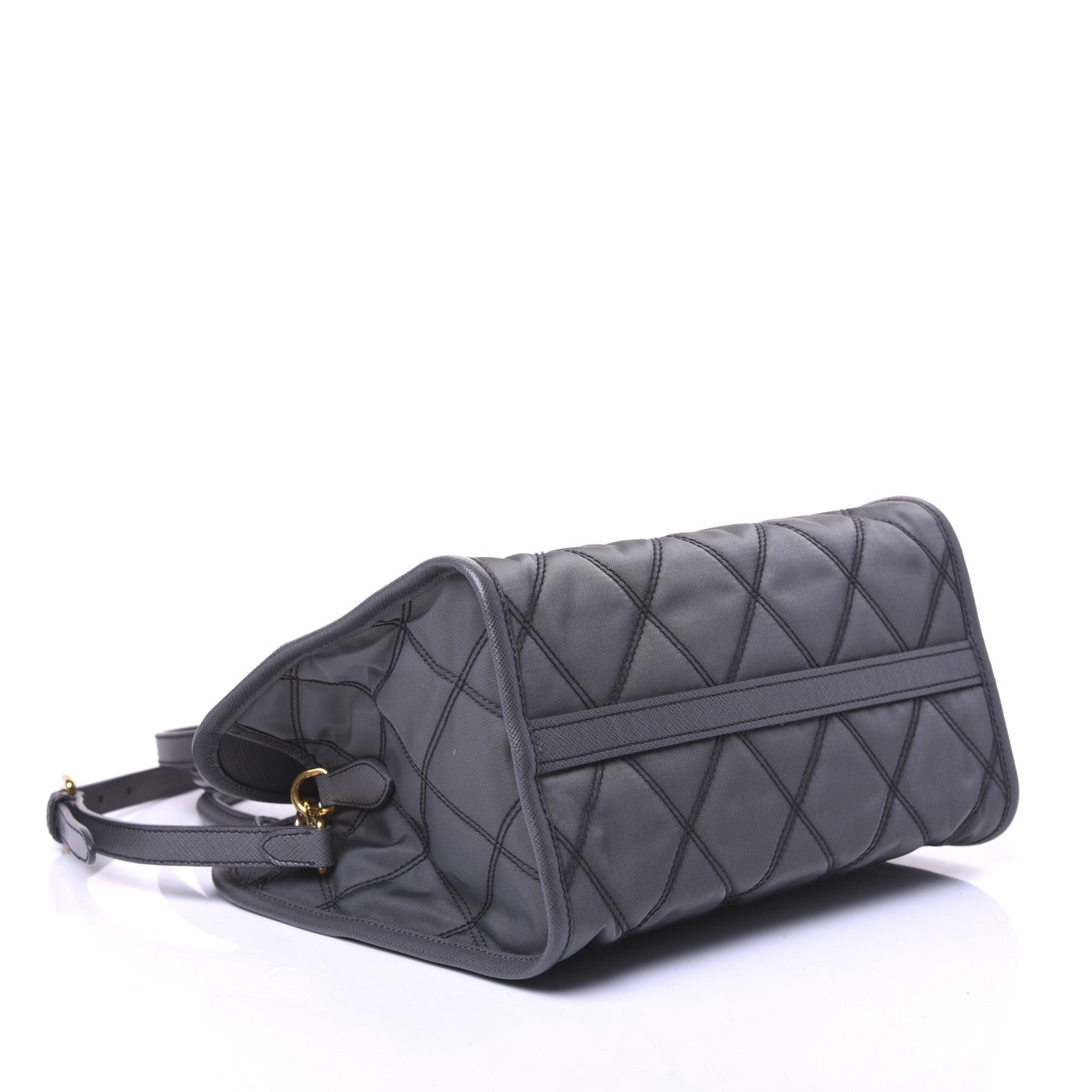 Prada Saffiano Tessuto Nylon Impunturato Quilted Shopper Black Grey 4 of 8