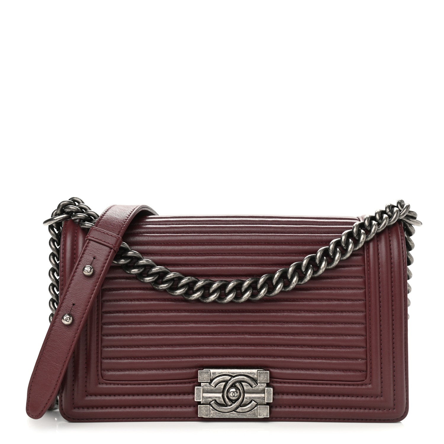 Chanel Calfskin Horizontal Quilted Medium Boy Flap Burgundy 1 of 10