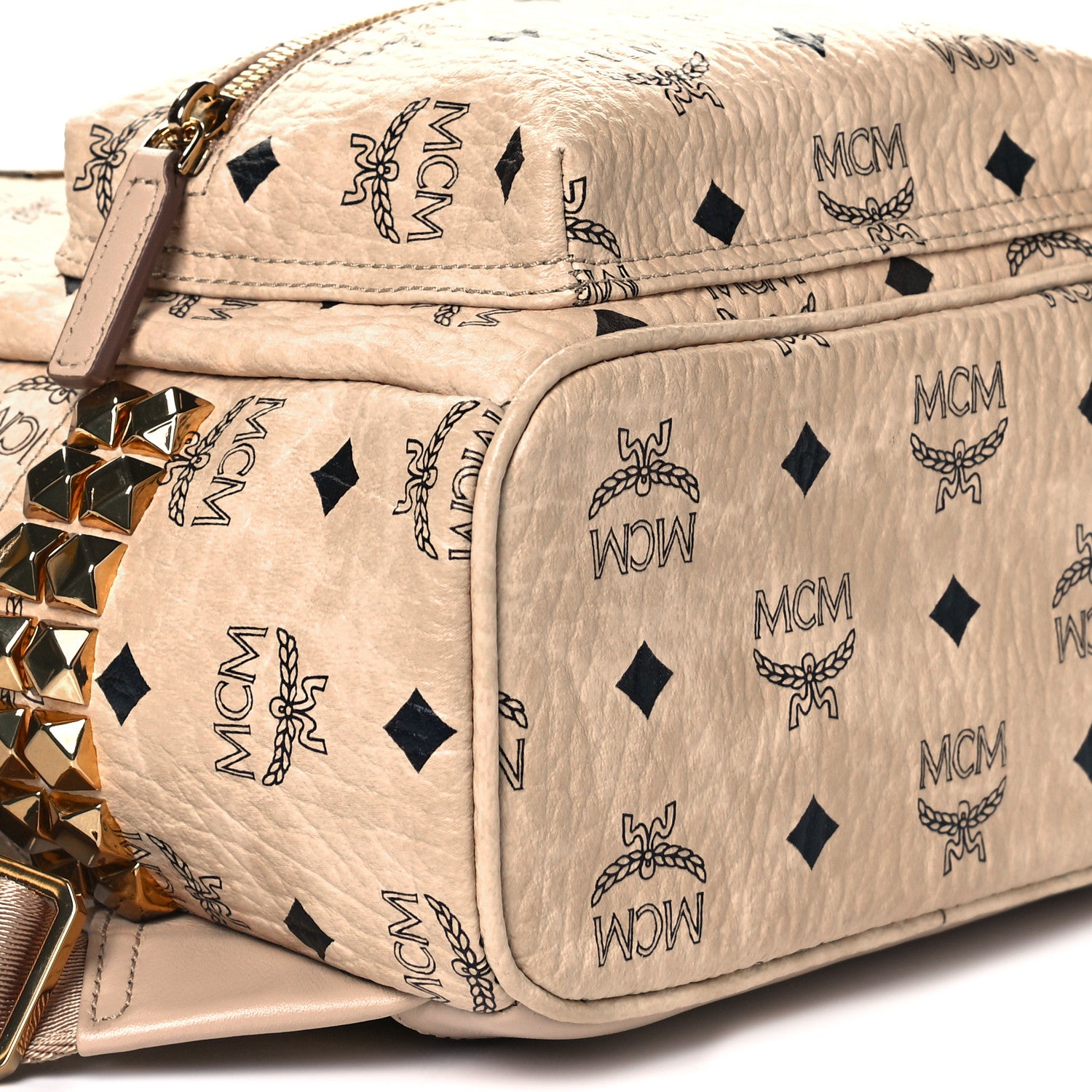MCM Visetos Small Side Stud Stark Backpack Beige 8 of 9