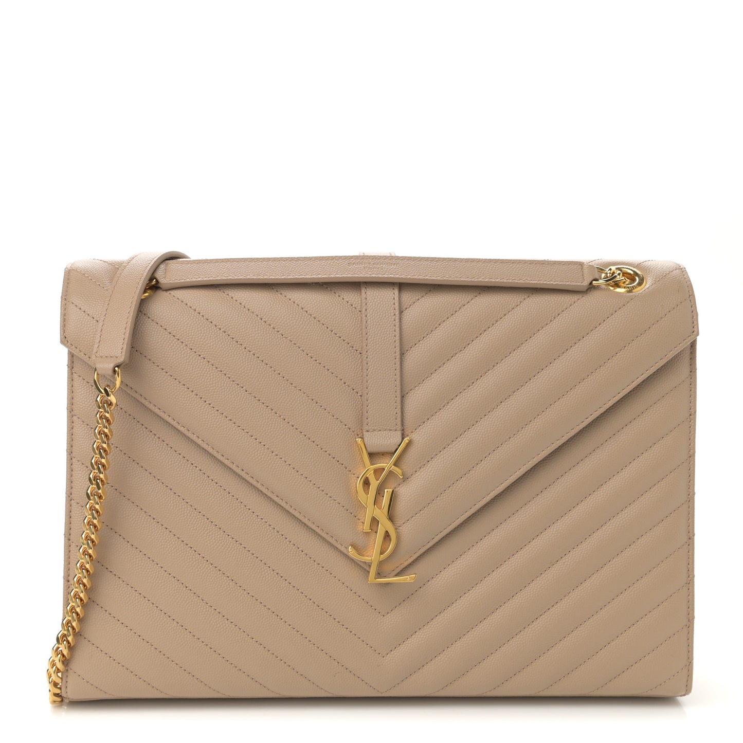 Grain De Poudre Matelasse Chevron Large Monogram Satchel Dark Beige
