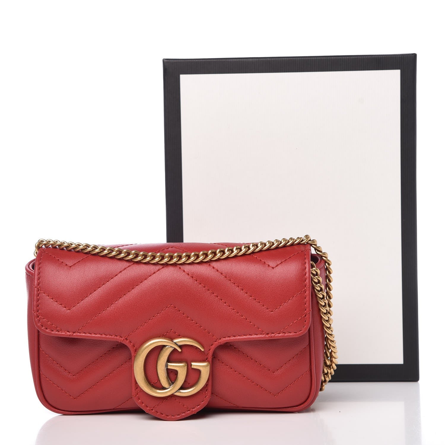 Gucci Calfskin Matelasse Super Mini GG Marmont Shoulder Bag Hibiscus Red 8 of 8