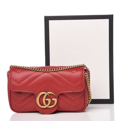 Gucci Calfskin Matelasse Super Mini GG Marmont Shoulder Bag Hibiscus Red 8 of 8