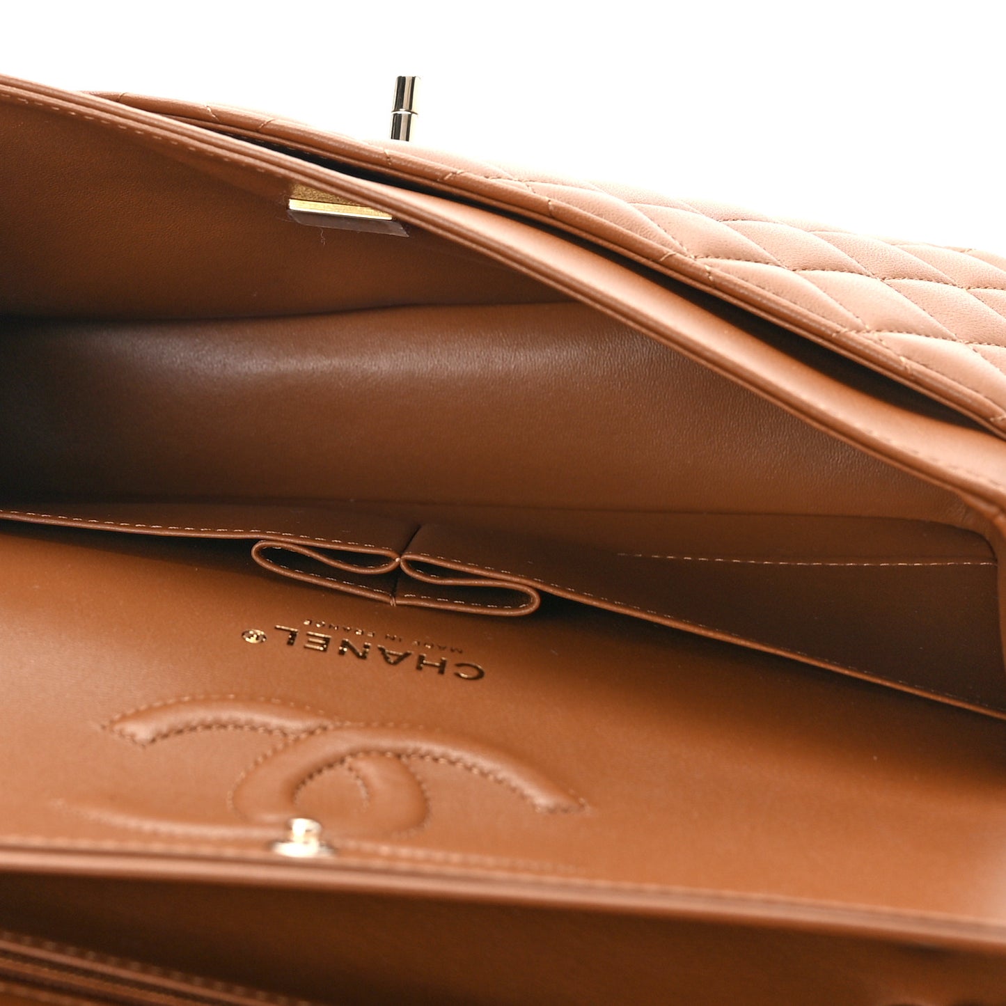 Lambskin Quilted Medium Double Flap Camel