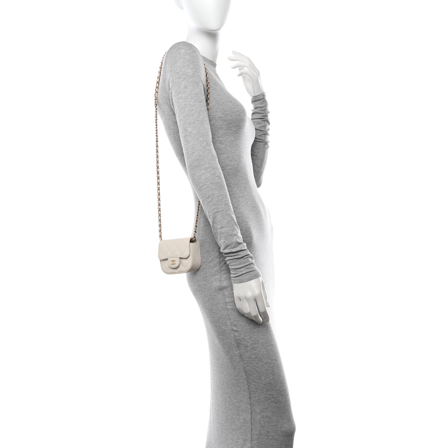 Caviar Quilted Mini Clutch With Chain White