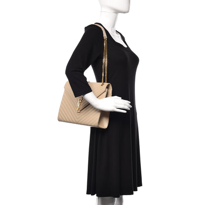 Saint Laurent Grain De Poudre Matelasse Chevron Large Monogram Satchel Nude Powder 2 of 11