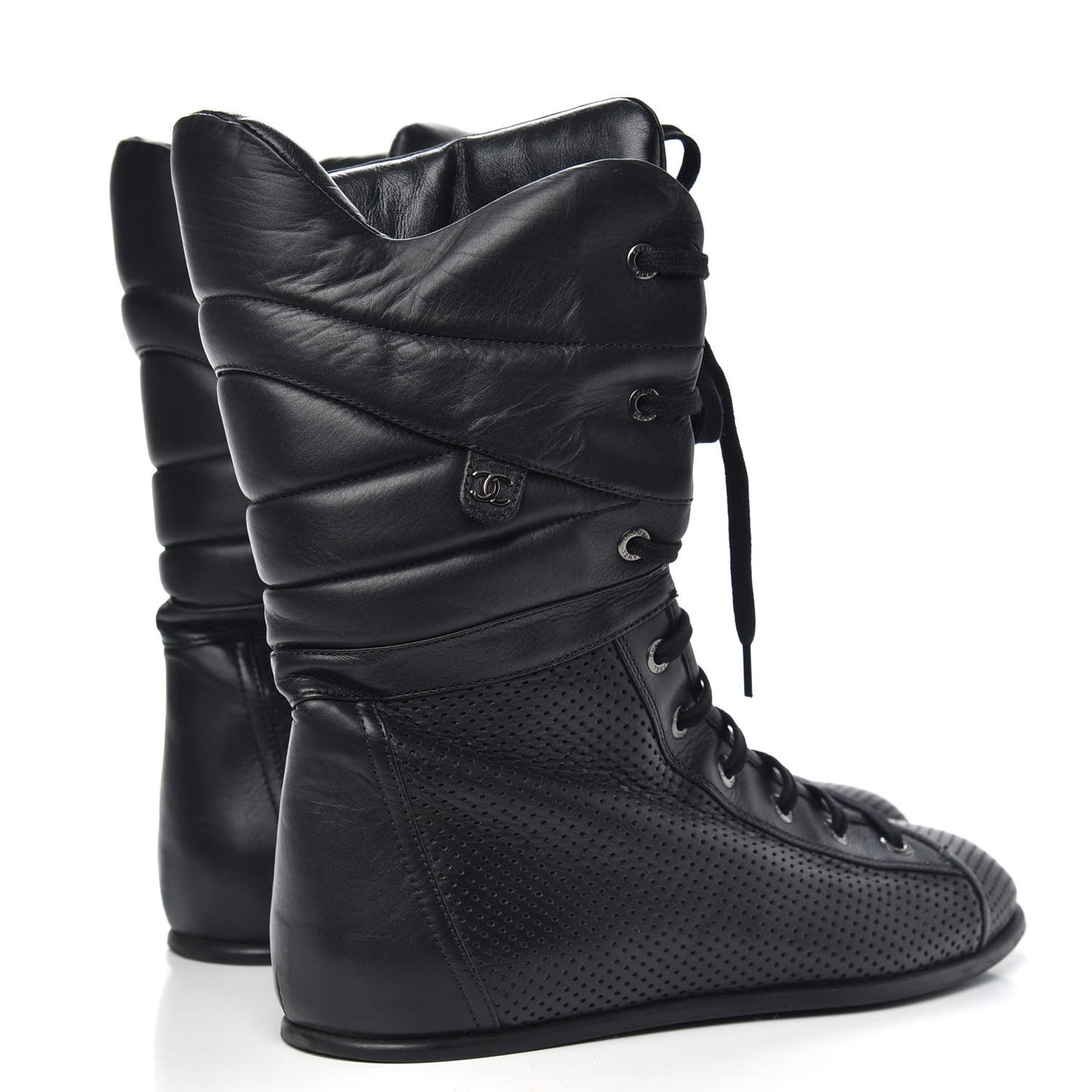 Perforated Lambskin High Top CC Sneaker Boots 38 Black