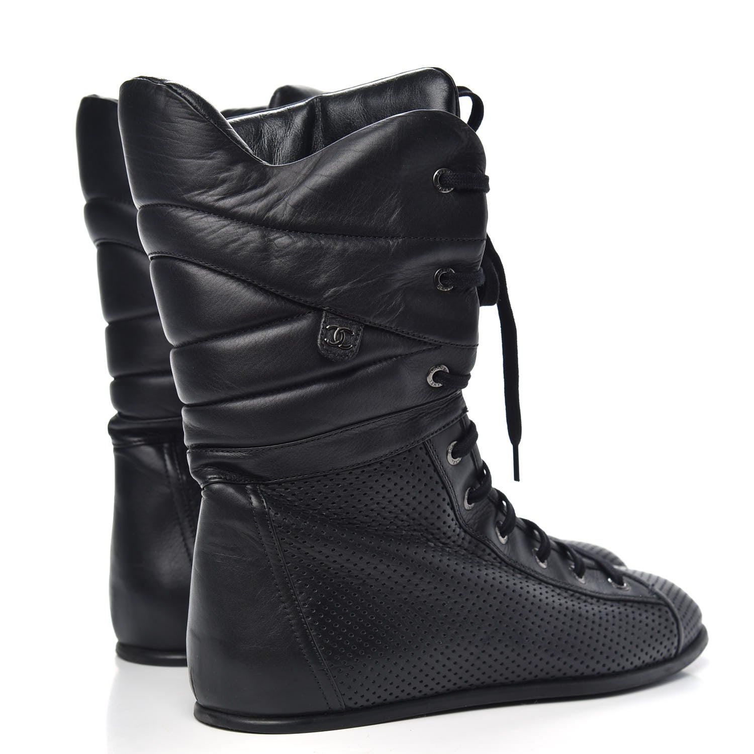 Chanel Perforated Lambskin High Top CC Sneaker Boots 38 Black 4 of 6