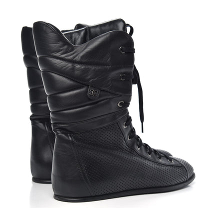 Chanel Perforated Lambskin High Top CC Sneaker Boots 38 Black 4 of 6