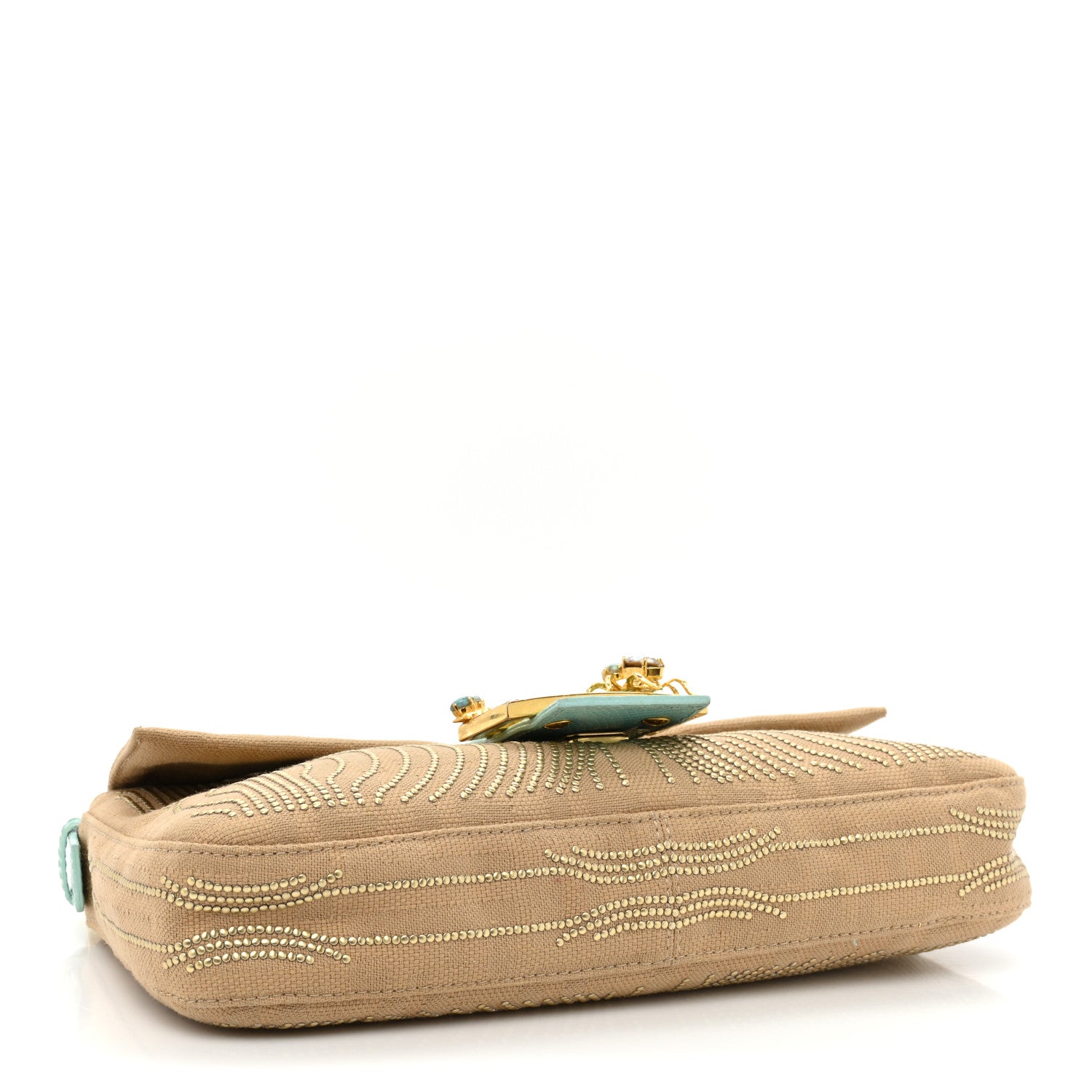 Fendi Fabric Lizard Studded Spider Baguette Tortora Celeste 4 of 15